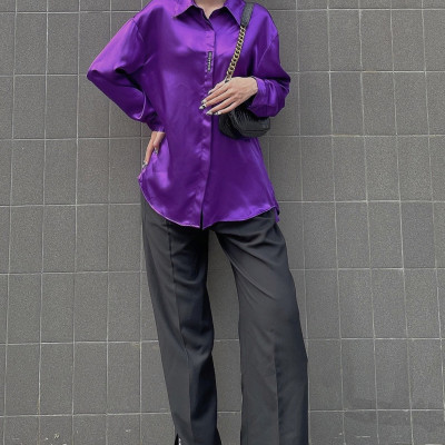 LAAS Quần xếp ly xẻ lai màu đen dáng rộng thoải mái