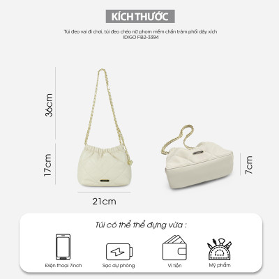 Túi đeo vai đi chơi nữ phom mềm chần trám phối dây xích IDIGO FB2-3394