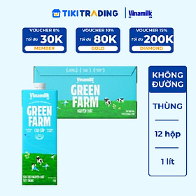 Thùng 12 Sữa tươi tiệt trùng Không đường Vinamilk Green Farm - hộp 1L