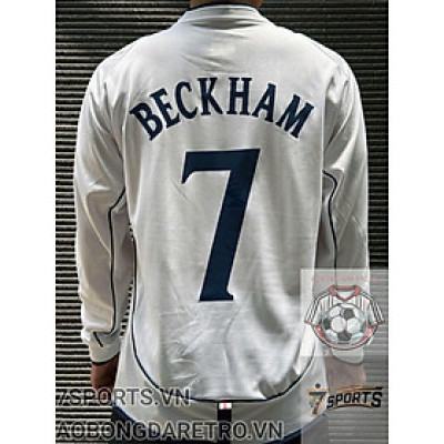 Áo Bóng Đá Retro Tuyển Anh 2002 Dài Tay - Sân Nhà In Tên Beckham Số 7 bản cao cấp vải Cotton Polyester