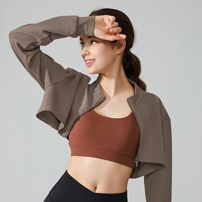 Áo khoác croptop màu nâu thời trang trẻ trung cho nữ