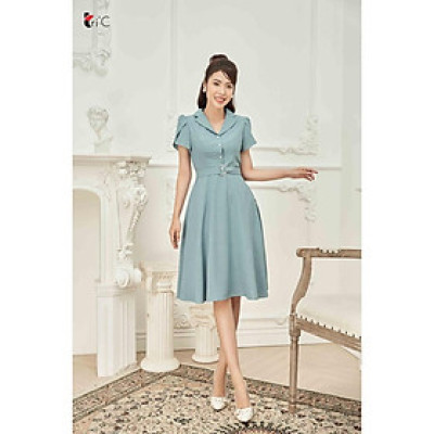 Đầm xòe cổ 2 ve, tay bồng Tri