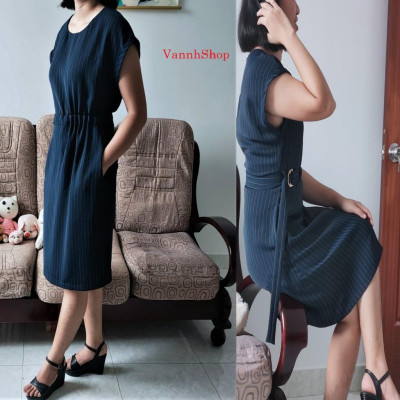 Đầm dáng suông - Đầm nữ kẻ sọc kèm dây lưng phong cách công sở xuân hè -Thiết kế Vannhshop Ms D11 kèm ảnh thật