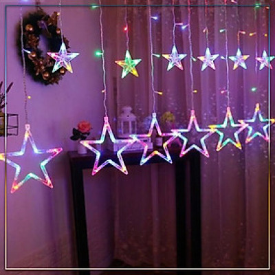 Đèn LED Nháy Thả Mành Hình Ngôi Sao - Dây Đèn LED Rèm Ngôi Sao dài 3M Nhiều Chế Độ Nháy