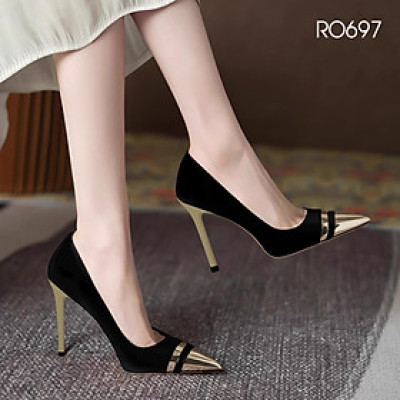 Giày nữ cao gót nhọn ROSATA RO697 -9p- Đen, Ghi - HÀNG VIỆT NAM - BKSTORE