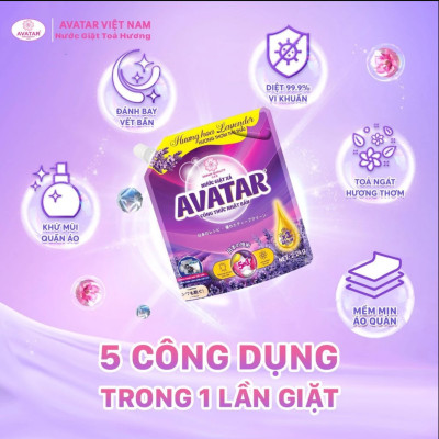 Combo 2 Túi Nước Giặt Xả Vải Hương Lavender Avatar ( 2kg2/ 1 Túi )
