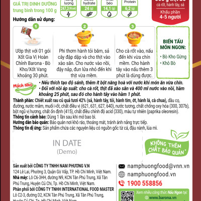 Gia Vị Bò kho/ Xốt Vang Barona 80g ướp ngon chuẩn vị không cần nêm nếm