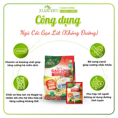 Combo 11 Túi Ngũ Cốc Gạo Lứt No Sugar Xuân An [đường ăn kiêng] 400G {25g*16 gói}(Tặng Kèm 11 Túi Yến Mạch 150G)