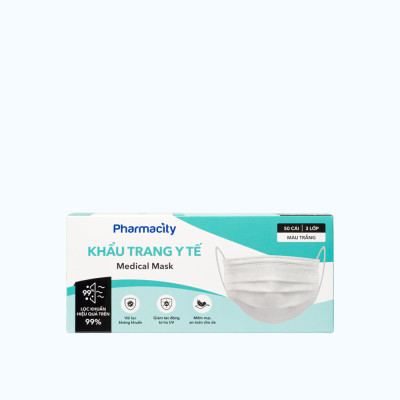 Khẩu trang y tế 3 lớp Pharmacity (Hộp 50 cái) màu trắng