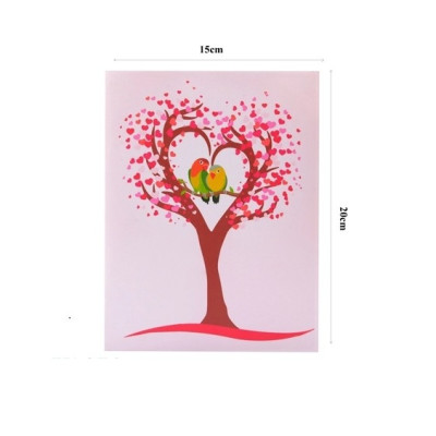 Thiệp 3D Pop Up Cây Tình Yêu Trái Tim & Đôi Chim – Thiệp Valentine, Thiệp Tình Nhân, Thiệp Lãng Mạn, L22