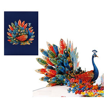 Thiệp 3D Chim Công Xòe Đuôi Rực Rỡ – Thiệp Pop Up Cao Cấp, Sang Trọng, Tặng Sinh Nhật, Kỷ Niệm, 8/3, 20/10, A55