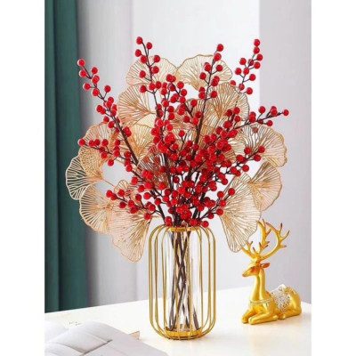 Cành Hoa Đào Đông Đỏ 12 Nhánh Dài 100cm - Đào Đồng Quả To Sáng Bóng, Trang Trí Dịp Lễ Tết Đón Tài Lộc  - Hoa Trang TRí Tết - HÀNG CHÍNH HÃNG MINIIN