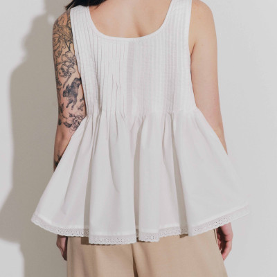 DOTTIE - Áo kiểu chiết ly - Trắng - T1130