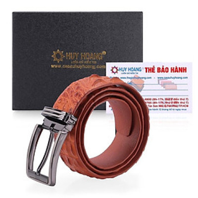 HC4849 - Dây nịt nam da cá sấu Huy Hoàng nguyên con 4P đầu kim màu vàng bò