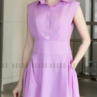 Đầm tím cổ sơ mi NGADO , đầm sơ mi Nữ , đầm công sở
