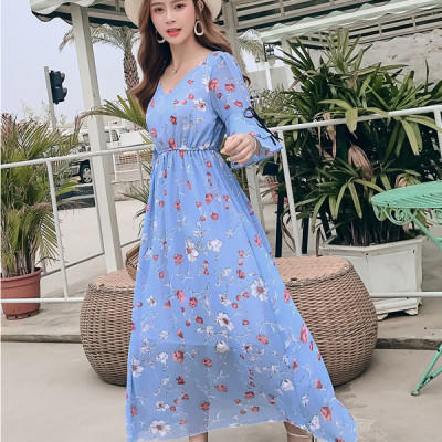 Đầm voan dài dáng xòe thướt tha, cổ tim tay lỡ điệu đà, maxi đi biển cao cấp mẫu mới nhất | MX020