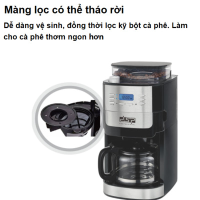 Máy pha cà phê tự động 2 trong 1 kiêm xay hạt cà phê DSP KA3055 - Công suất 1000W - HÀNG NHẬP KHẨU