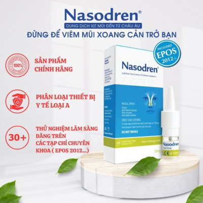 [MUA 1 TẶNG 1] Xịt giảm nhanh Viêm Xoang NASODREN - Giúp hỗ trợ chữa trị và cải thiện ngay tình trạng ngạt mũi, viêm mũi dị ứng, đau nhức đầu do Xoang cấp và mãn tính - hiệu quả cao, tiết kiệm chi phí - 100% thảo dược tự nhiên