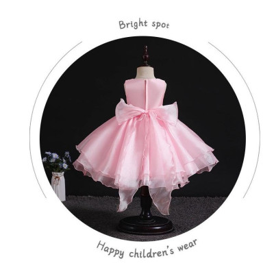 Đầm voan công chúa cho bé gái màu hồng trắng đính hoa nổi mặc tết noel dự tiệc cưới hàng Quảng Châu cao cấp