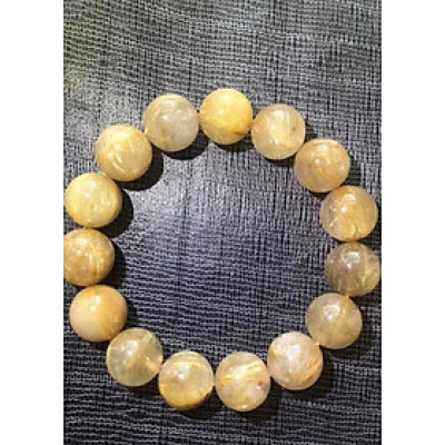 VÒNG THẠCH ANH TÓC VÀNG 15MM HẠT TO NAM MỆNH KIM THỔ THỦY CHỈ ĐÁ THIÊN NHIÊN