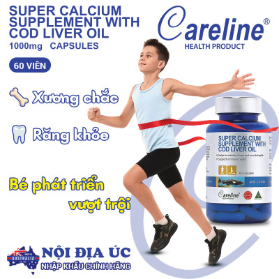 Super Calcium Supplement With Cod Liver Oil 1000mg Careline hộp 60 viên bổ sung canxi và omega 3