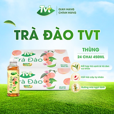 [Thùng 24 chai 450ml] Trà Đào TVT tinh chất trà xanh, trà đen, chống oxy hóa, thanh nhiệt giải phóng độc tố cơ thể