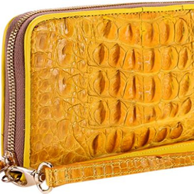 Ví Nữ Da Cá Sấu 1 Khóa Nguyên Con Huy Hoàng HT3716 (19 x 10.5 cm) - Vàng Nghệ