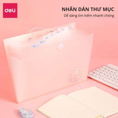 Cặp Túi Đựng Tài Liệu A4 Deli File Đựng Tài Liệu Hồ Sơ 8 Ngăn Túi Hồ Sơ Văn Phòng File Lưu Trữ Đa Năng Màu Hồng Pastel, Bìa Cứng Công Nghệ Mới Đẹp Long Lanh - Bột mịn lấp lánh