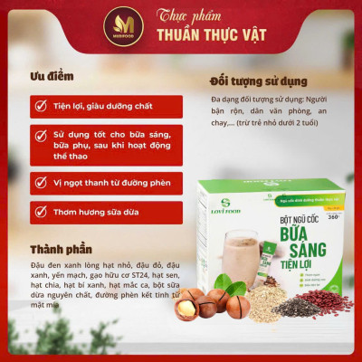 Bột Ngũ Cốc Lovifood Bữa Sáng Tiện Lợi (20 gói x 18g) - Thay Thế Bữa Ăn, Giảm Nguy Cơ Mắc Bệnh Tiểu Đường, Chống Oxy Hóa, Tốt Cho Tim Mạch, Bổ Sung Nội Tiết Tố, Đẹp Da - Thơm Ngon, Dễ Uống - Người Tập Gym và Yoga, Ăn Kiêng, Ăn Chay, Tiểu Đường, Tim Mạch