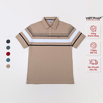 Áo Polo Nam VIỆT PHÁP Form Luxury - Thun 4 Chiều Sọc không túi , lịch lãm, sang trọng 2229
