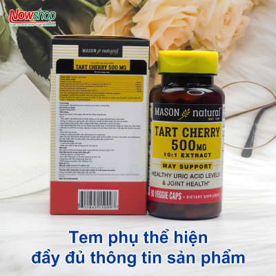 Tart Cherry 500mg Mason Natural Hộp 90 viên giảm acid uric gây Gout giúp khớp vận động linh hoạt