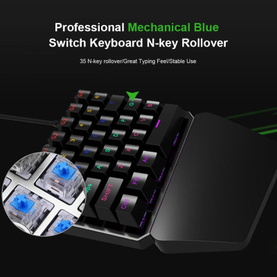 Bộ bàn phím chuột HXSJ J100 + A885 35 phím Mini USB có dây 5500DPI 6 nút LED Bộ bàn phím chơi game quang học 