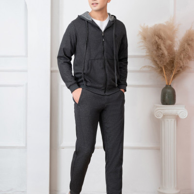 Bộ nỉ hoddie nam ALIGRO  kéo khóa có mũ màu ghi đậm BN.17