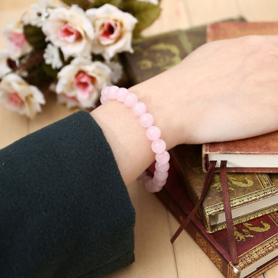 Vòng tay đá thạch anh hồng thiên nhiên cho Nữ văn phòng làm trang sức