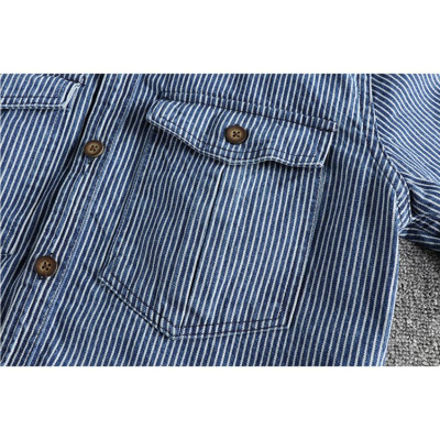 Áo sơ mi denim sọc phong cách Retro_Biker_Army