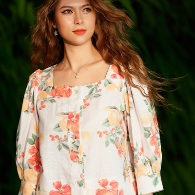 Áo Croptop Linen Hibiscus TOP132 Hoa Dâm Bụt Thời trang thiết kế Hity