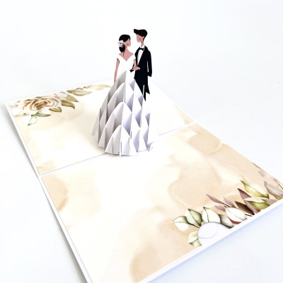 Thiệp 3D Pop Up Cô Dâu Váy Trắng & Chú Rể – Thiệp Cưới, Thiệp Chúc Mừng Đám Cưới Sang Trọng, W12