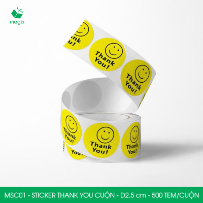 MSC01 - D2.5 cm - 1 Cuộn 500 sticker thank you tròn, nhãn dán thank you, tem dán cảm ơn