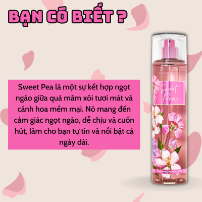 Body Mist Bath And Body Works Nam Nữ Chính Hãng Sweet Pea, Xịt Thơm Body Toàn Thân Hương Nước Hoa 236ml