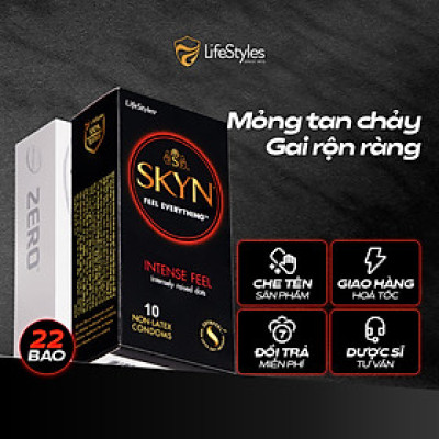 Combo Yêu Lại Từ Đầu - Bao cao su Lifestyles Skyn Intense Nonlatex 10 bao + 1 Bao cao su LifeStyles Zero 12 bao