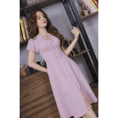 Váy Nữ Vải Xước Màu Tím Cao Cấp 23V045 Pi Style