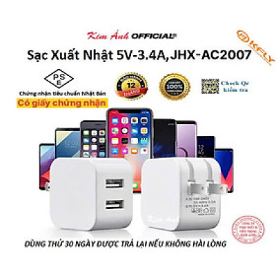 Củ sạc xuất Nhật 5V-3.4A KFLY ( JHX-AC2007) chứng nhận PSE tiêu chuẩn Nhật Bản, được dùng thử 30 ngày, bảo hành hàng chính hãng 12 tháng