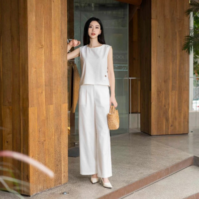 (#MÃU MỚI VỀ)Set bộ gồm áo sát nách+quần dài ống rộng thời trang sang chảnh, phong cách Hàn Quốc, thoải mái, dễ mặc