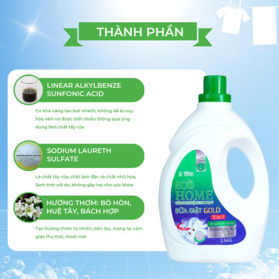 Sữa giặt gold công nghệ sinh học ECOHOME Kim Ngân Store mùi thơm ngọt mát, 2 trong 1 vừa giặt vừa xả 3.5kg