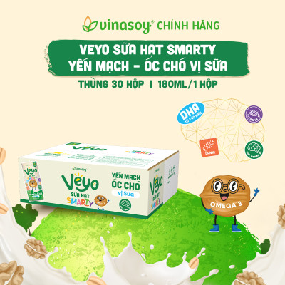 Thùng Veyo Sữa hạt SMARTY Yến mạch - Óc chó vị sữa (30hộp x 180ml)