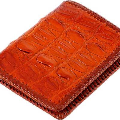 Ví Nam Da Cá Sấu Đan Viền Kiểu Đứng Huy Hoàng HT2756 - Vàng