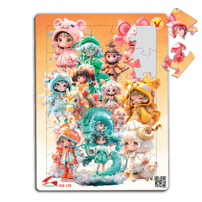 Xếp hình A4 -30 mảnh ghép Tia Sáng: 030-170 12 Con giáp - Baby Girl tặng tranh tô màu