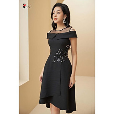 Đầm xòe mullet 2 tà phối lưới đính bông kimsa Tri