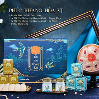 [CHÍNH HÃNG] Yến Sào Hoàng Kim - Hộp Quà Phúc Khang Hòa Vị (50g Tổ Yến Sạch Loại 1 & 4 Hũ Yến Mix 2 Vị) - Quà Biếu Tặng Gia Đình, Người Thân