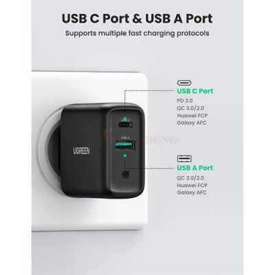 Cốc sạc Ugreen Wall Charger 1USB 1Type-C 36W EU CD170 10217 - Hàng chính hãng